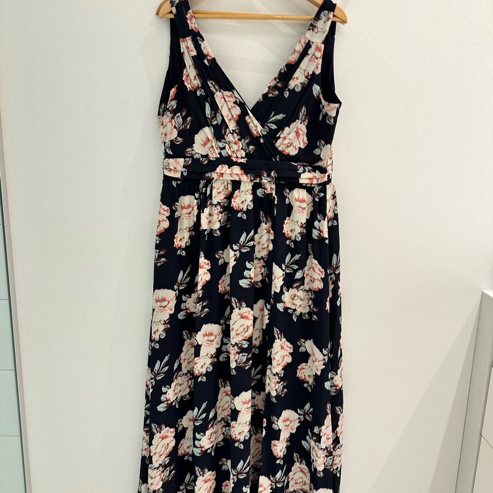 Modcloth Navy and Pink floral Maxi Dress V-Neck Sleeveless